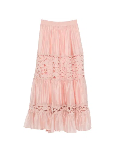 Paper Lace Lace-insert Ruffled Maxi Skirt In Pink