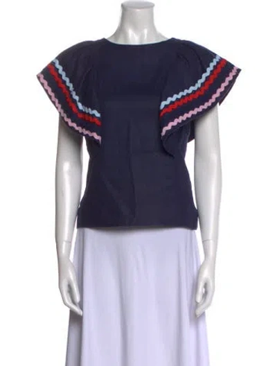 Pre-owned Paper London Bateau Neckline Short Sleeve Top In Blue