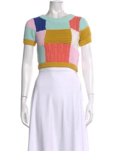 Pre-owned Paper London Colorblock Pattern Crew Neck Crop Top In Multi