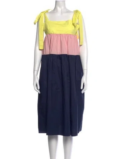 Pre-owned Paper London Colorblock Pattern Midi Length Dress W/ Tags In Blue