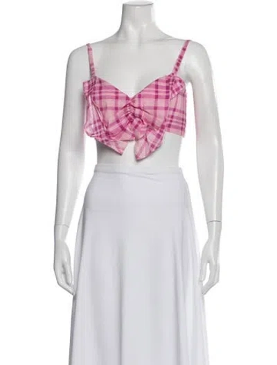 Pre-owned Paper London Linen Plaid Print Crop Top W/ Tags In Blue