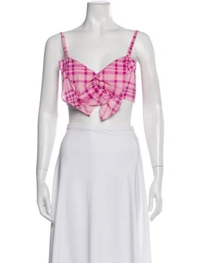 Pre-owned Paper London Linen Plaid Print Crop Top W/ Tags In Blue