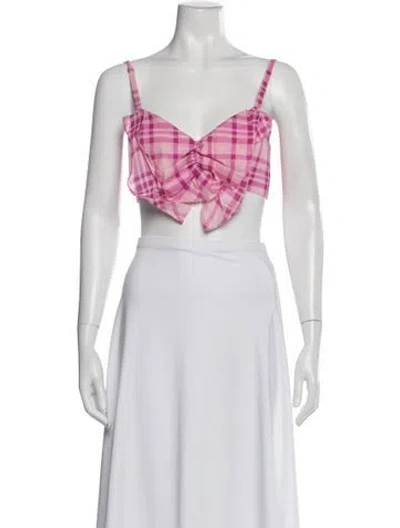 Pre-owned Paper London Linen Plaid Print Crop Top W/ Tags In Blue