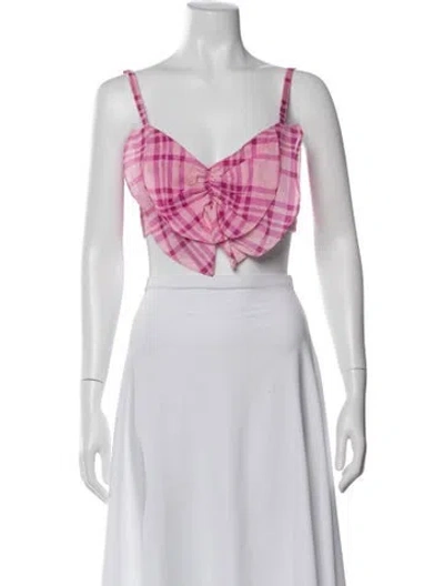 Pre-owned Paper London Linen Plaid Print Crop Top W/ Tags In Blue