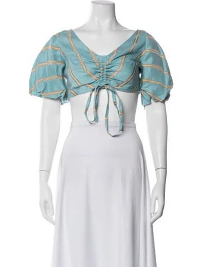 Pre-owned Paper London Linen Striped Crop Top In Blue