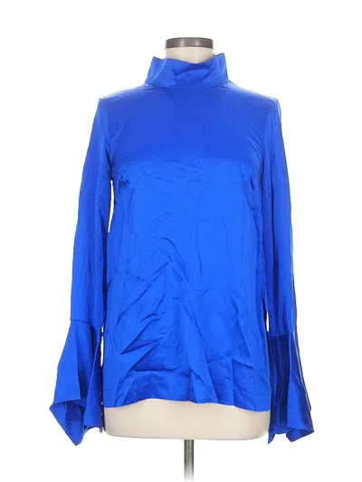 Pre-owned Paper London Long Sleeve Silk Top Blue Turtleneck Tops