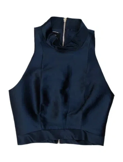 Pre-owned Paper London Mock Neck Sleeveless Crop Top In Blue