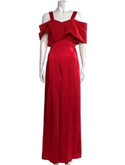 Pre-owned Paper London Silk Off-the-shoulder Jumpsuit W/ Tags In Red
