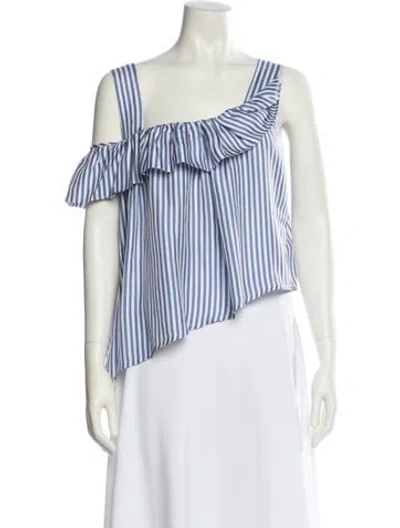 Pre-owned Paper London Silk Striped Crop Top In Blue