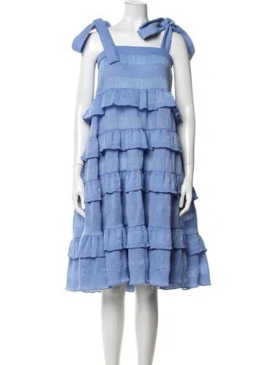 Pre-owned Paper London Square Neckline Midi Length Dress In Blue