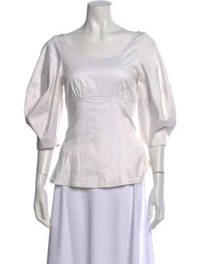 Pre-owned Paper London Square Neckline Three-quarter Sleeve Blouse In White