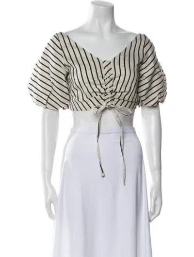 Pre-owned Paper London Striped Off-the-shoulder Crop Top In Neutral