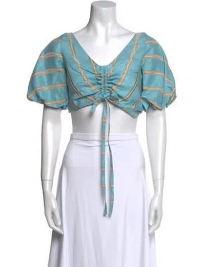 Pre-owned Paper London Striped V-neck Crop Top In Blue