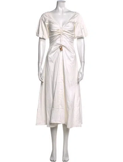 Pre-owned Paper London V-neck Midi Length Dress In White