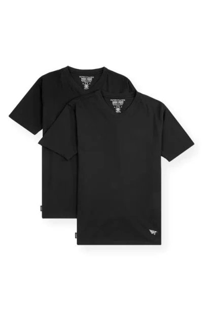 Paper Planes 2-pack Essential Stretch Cotton V-neck T-shirts In Black