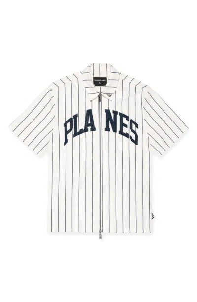 Paper Planes Logo Appliqué Pinstripe Work Shirt In Multi
