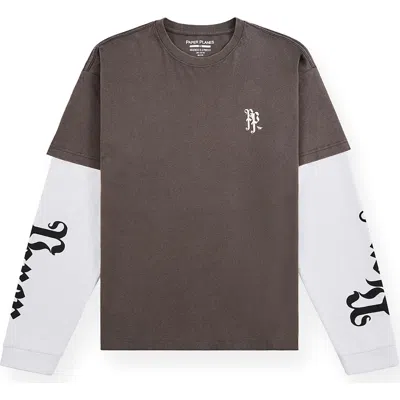 Paper Planes Old English Layered Look Graphic T-shirt In Brown