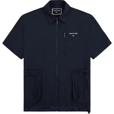 Paper Planes Planes Short Sleeve Zip-up Shirt In Black