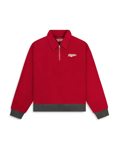 Paper Planes Reverse Fleece Half Zip Pullover Sweater In Red
