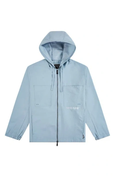 Paper Planes Seersucker Hooded Jacket In Blue