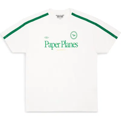 Paper Planes Soccer Stripe Cotton Graphic T-shirt In White