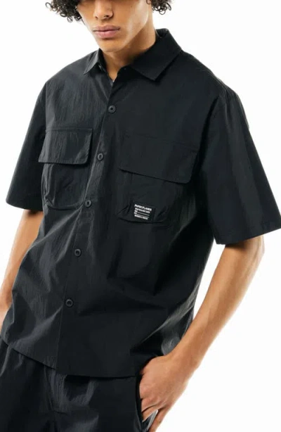 Paper Planes Utility Short Sleeve Button-up Shirt In Black