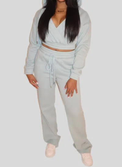 Paperdolls Cropped Hoodie Sweatsuit In Blue Green In Multi