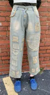 Paperlace Peace Boho Wide Leg Jeans In Vintage Blue