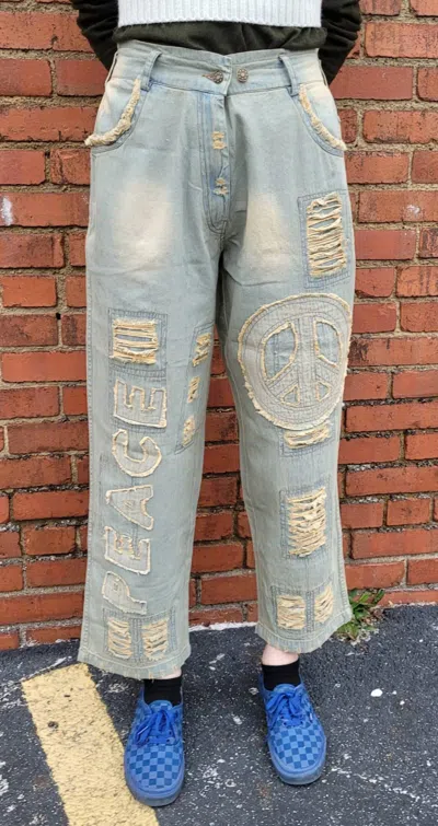 Paperlace Peace Boho Wide Leg Jeans In Vintage Blue