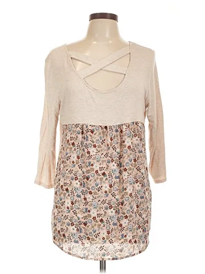 Pre-owned Papermoon 3/4 Sleeve Top Tan Scoop Neck Tops In Brown