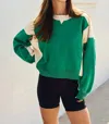 Papermoon Asymmetrical Hem Contrast Pullover In Green/ White