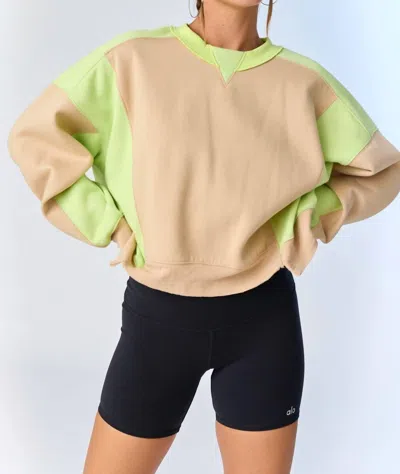 Papermoon Asymmetrical Hem Contrast Pullover In Taupe/ Lime