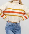 PAPERMOON AUBURN STRIPE TURTLENECK SWEATER IN WHITE