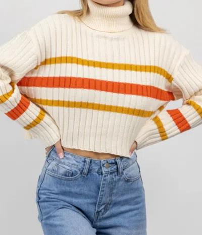 Papermoon Auburn Stripe Turtleneck Sweater In White In Beige