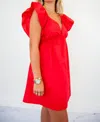 Papermoon Audrey Tie Back Ruffle Mini Dress In Red