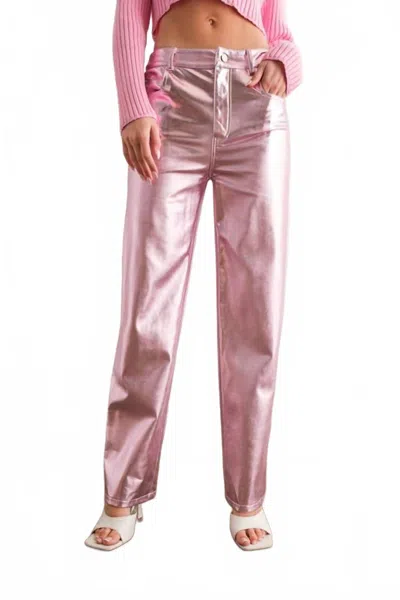Papermoon Aviana Metallic Wide Leg Pants In Pink