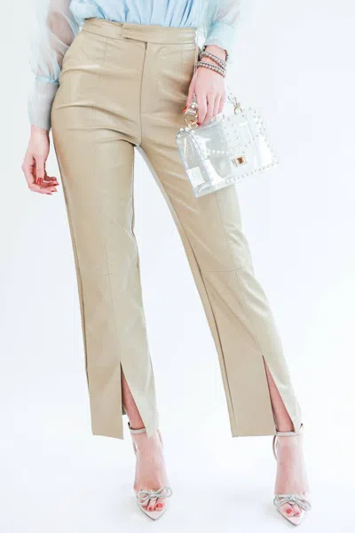 Papermoon Caroline Faux Leather Pants In Beige In Brown