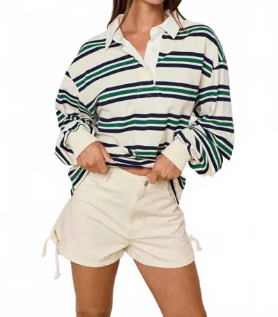 Papermoon Clara Classic Collared Rugby Shirt In Striped In Multi