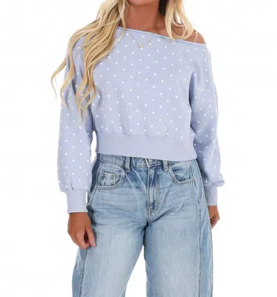 Papermoon Comfy Spot Polka Dot Off Shoulder Sweatshirt In Light Blue