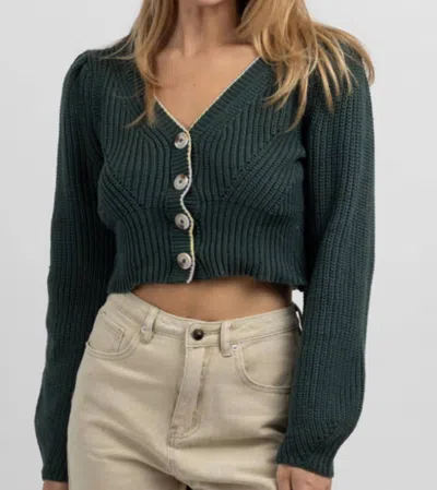 Papermoon Cropped Button Cardigan In Deep Green
