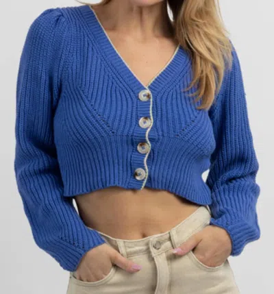 Papermoon Cropped Button Cardigan In Royal Blue