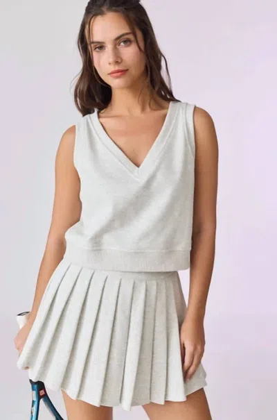 Papermoon Cropped Vest And Pleated Mini Skirt Set In White Melange In Gray