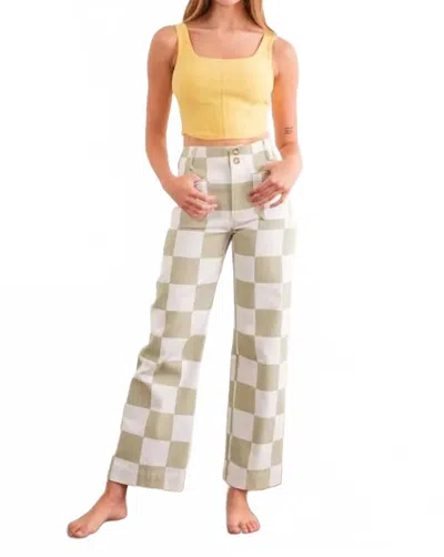 Papermoon Demi Checkered Straight Leg Pants In Beige In Multi