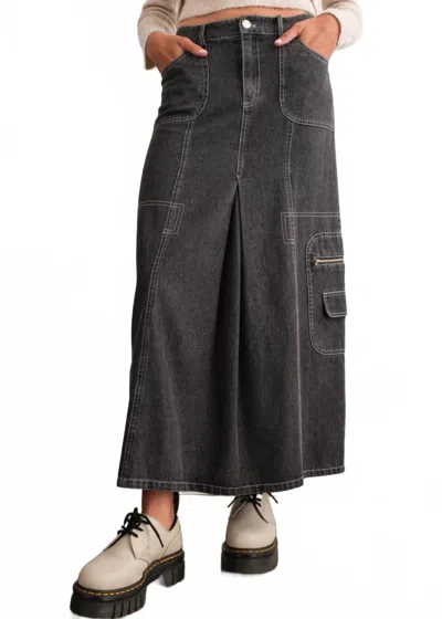 Papermoon Denim Cargo Contrast Stitch Maxi Skirt In Dark Gray