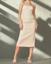Papermoon Denim Strapless Midi Dress In Taupe