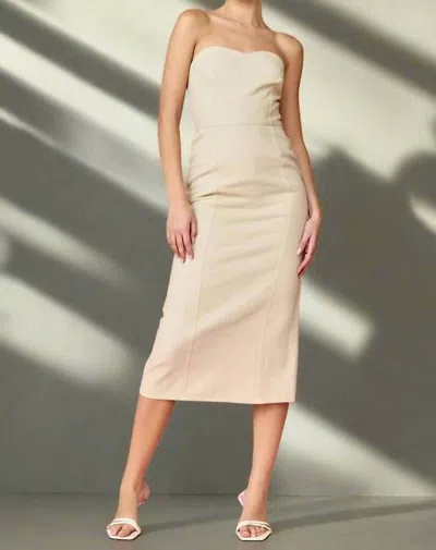 Papermoon Denim Strapless Midi Dress In Taupe