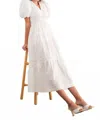 Papermoon Esther Puff Sleeve Midi Dress In White In White
