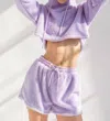 Papermoon Fuzzy Cropped Hoodie And Short Set In Lavender In Purple