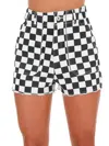 Papermoon Got Your Number Checker Denim Shorts In Black In Black