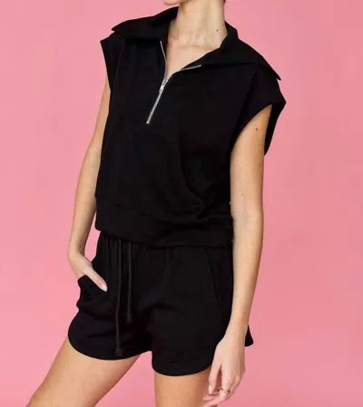 Papermoon Half Zip Sleeveless Lounge Short Set In Black
